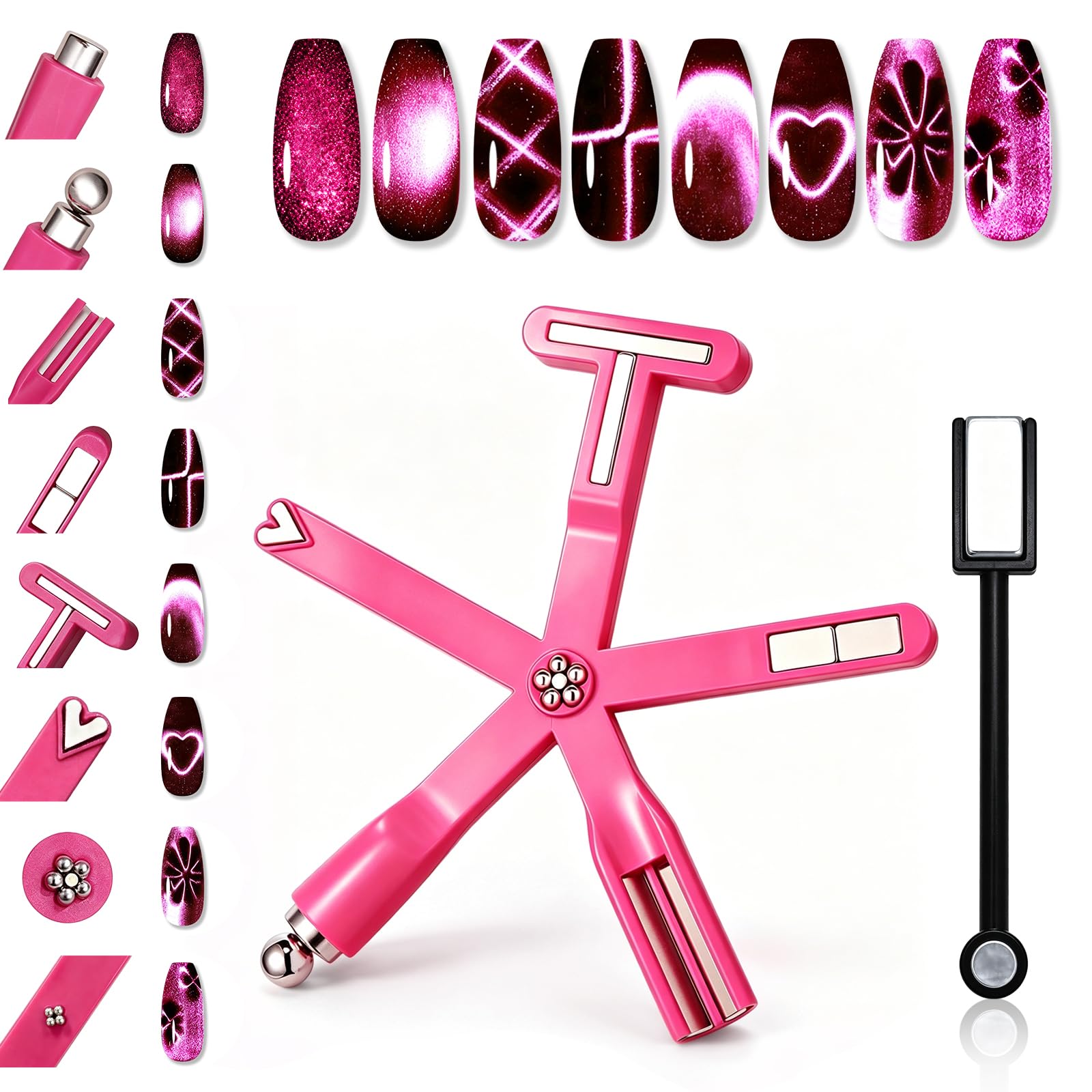 GLAMERMAID Multi-Head Cat Eye Nail Magnet Kit, Multi-Effect Nail Art Tools