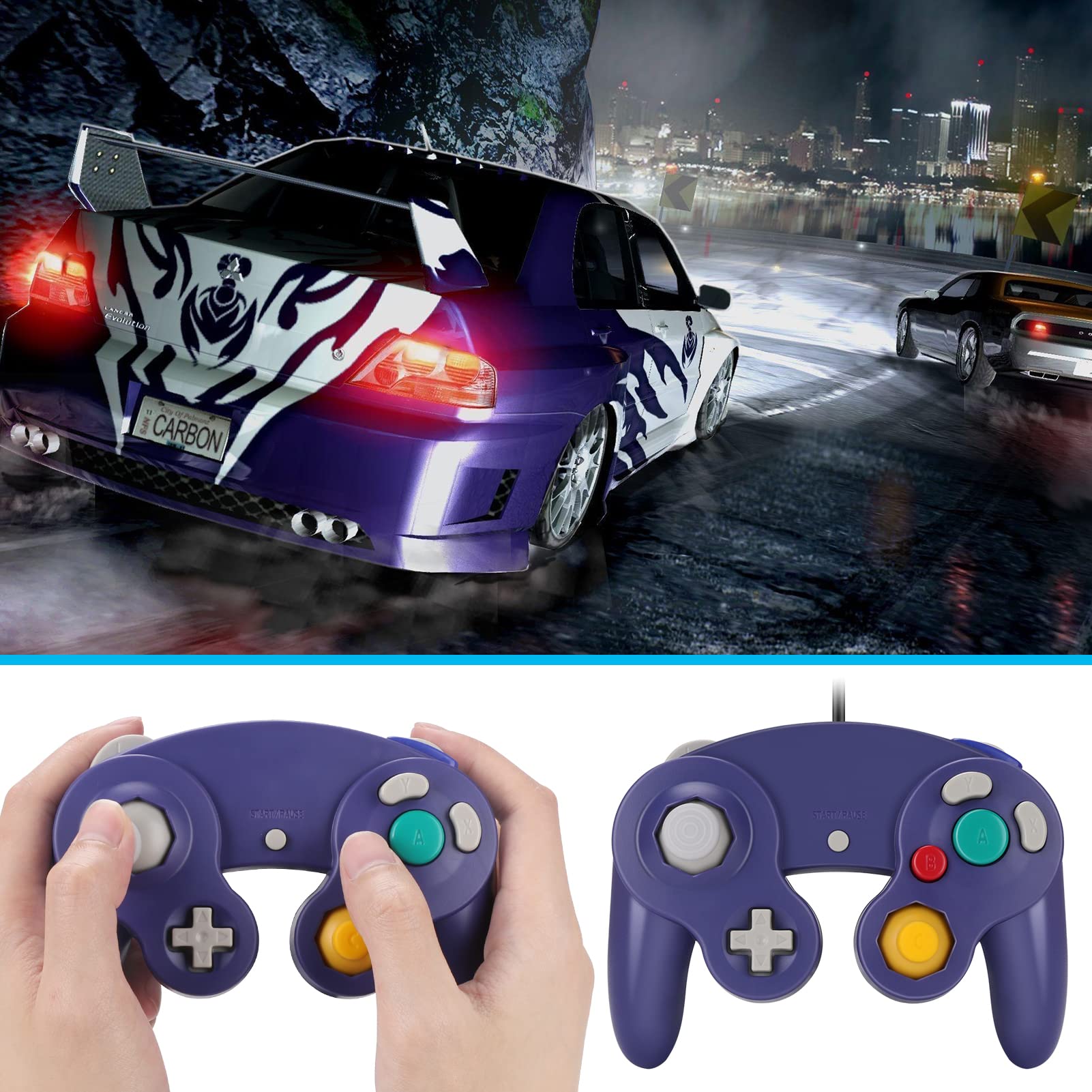 Yideng Gamecube Controller, 2 Pacchetti Classic Cablato Gamepad a Vibrazione, Compatibile Con Wii U/Wii/PC/Switch, Blu Porpora