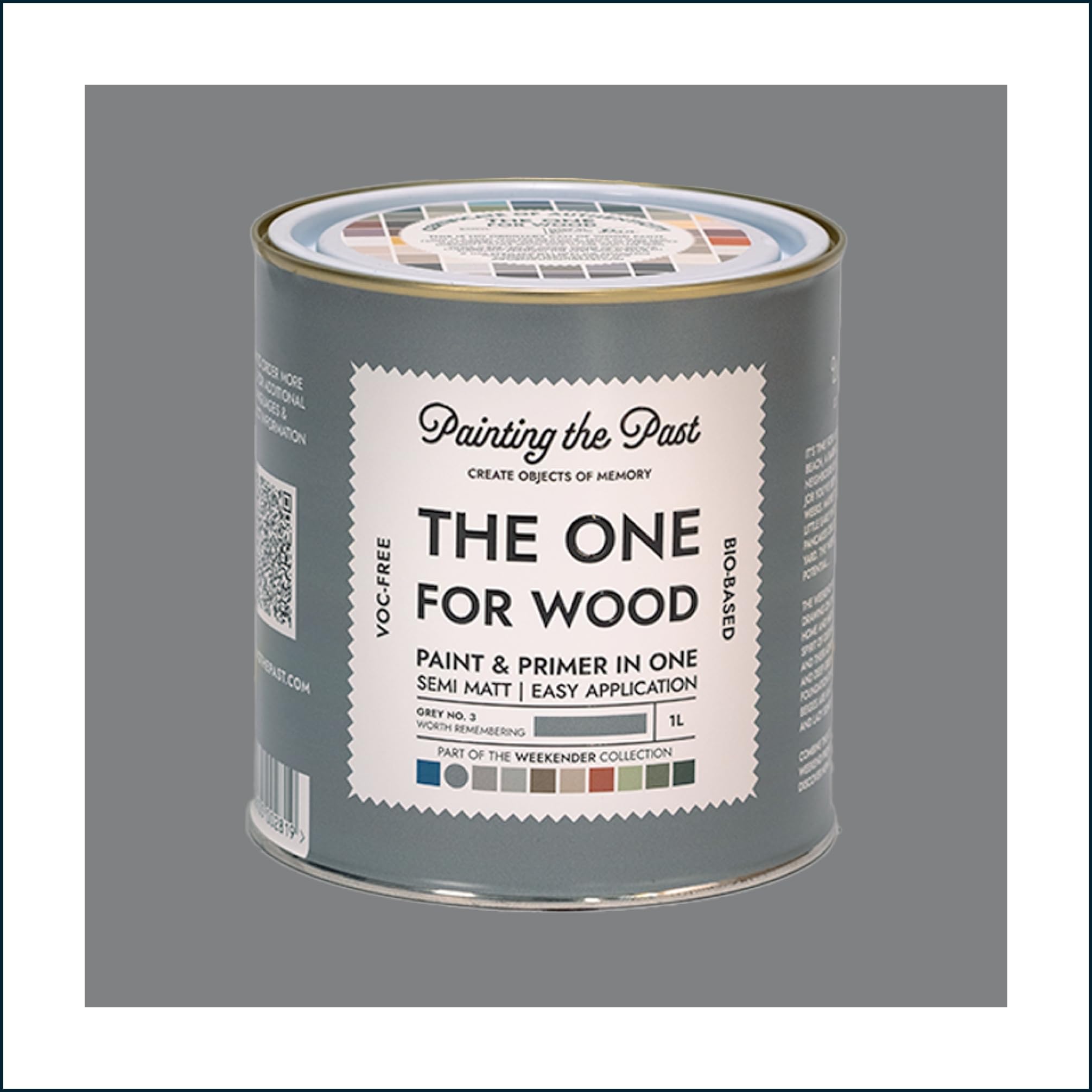 The One for Wood Paint & Primer 1L Grey No. 3 Worth Remembering | Semi Matt Finish, Bio-Based & VOC-Free Formula for Wooden Furniture & Surfaces | Durable & Easy Indoor Home Decorating