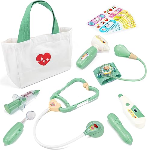 Liberry Kit de médico para niños pequeños, juego de doctor de 18 piezas con bolsa de almacenamiento, estetoscopio, esfigmomanómetro, juego de