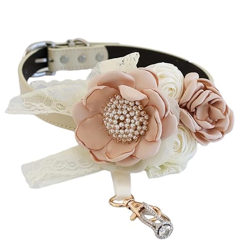 Ivory champagne Pearl Lace Flower dog collar, handmade adjustable collar, dog lover gift, Wedding Proposal dog collar, S to XXL collar
