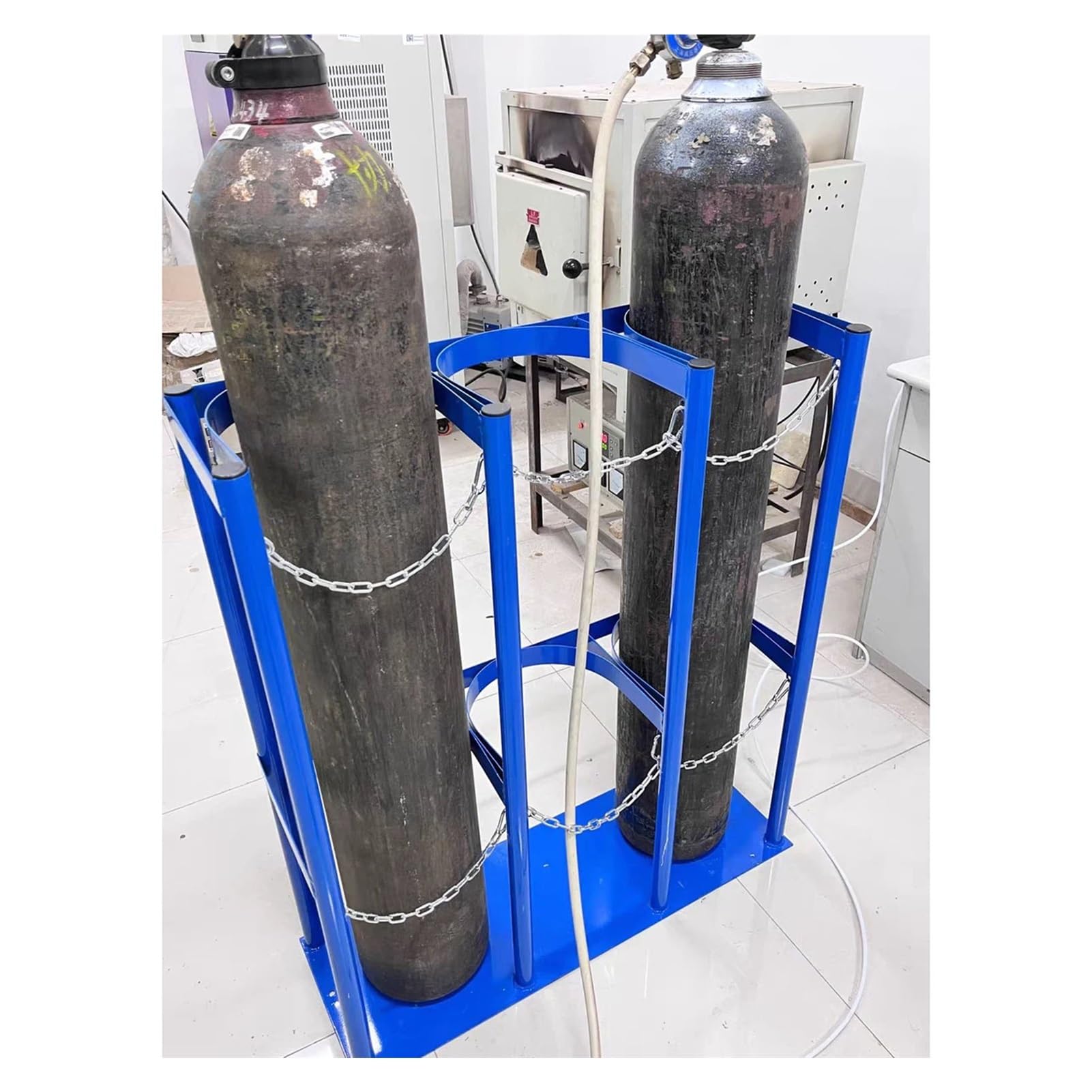 GLJTUO 40L Oxygen Tank Holder Carrier - 100cm Tall Storage Rack for Gas Cylinder, Adjustable Protective Chain, Pre-drilled Shelf, Durable Oxygen Cylinder Stand,3-88x30x100cm
