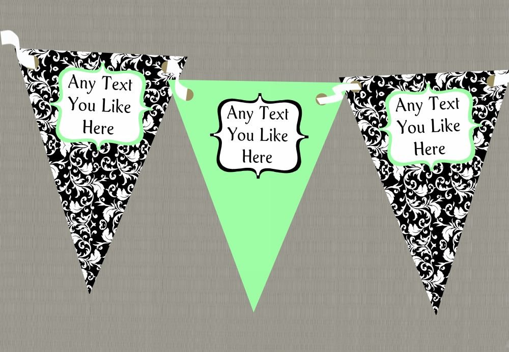 Mint Green Damask Personalised Shabby Chic Garden Tea Party Bunting