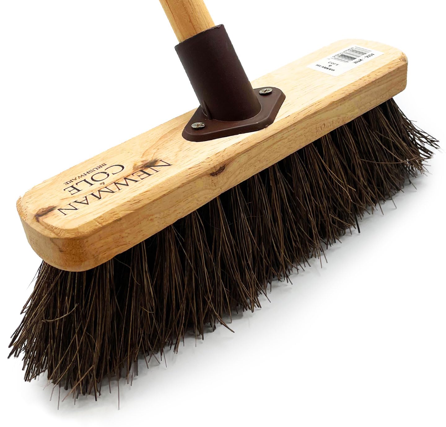 Broom Outdoor Yard Broom 10” Stiff Sweeping Brush with Wooden Handle Natural Bassine Hard Bristles Garden Brooms for Wet and Dry Cleaning, Garden, Decking, Warehouse