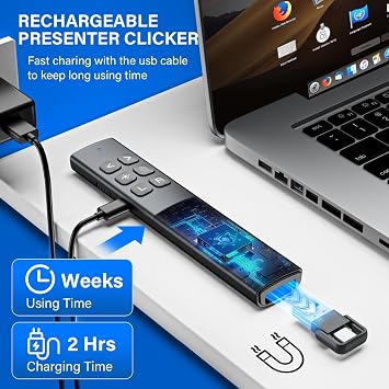 Presentation Clicker with Air Mouse - USB C Wireless Presenter Remote Clicker with Light Clicker, RF 2.4GHz PowerPoint Clicker for Presentation, Computer Clicker Slide Advancer for Mac,Laptop