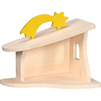HOLZTIGER 80617 Wooden Nativity Scene Handmade Wooden Toy Made of Maple Includes Poinsettia Water-Based Colours Promotes Imagination & Creativity Made in Europe 40 x 25 x 29 cm from 3 Years