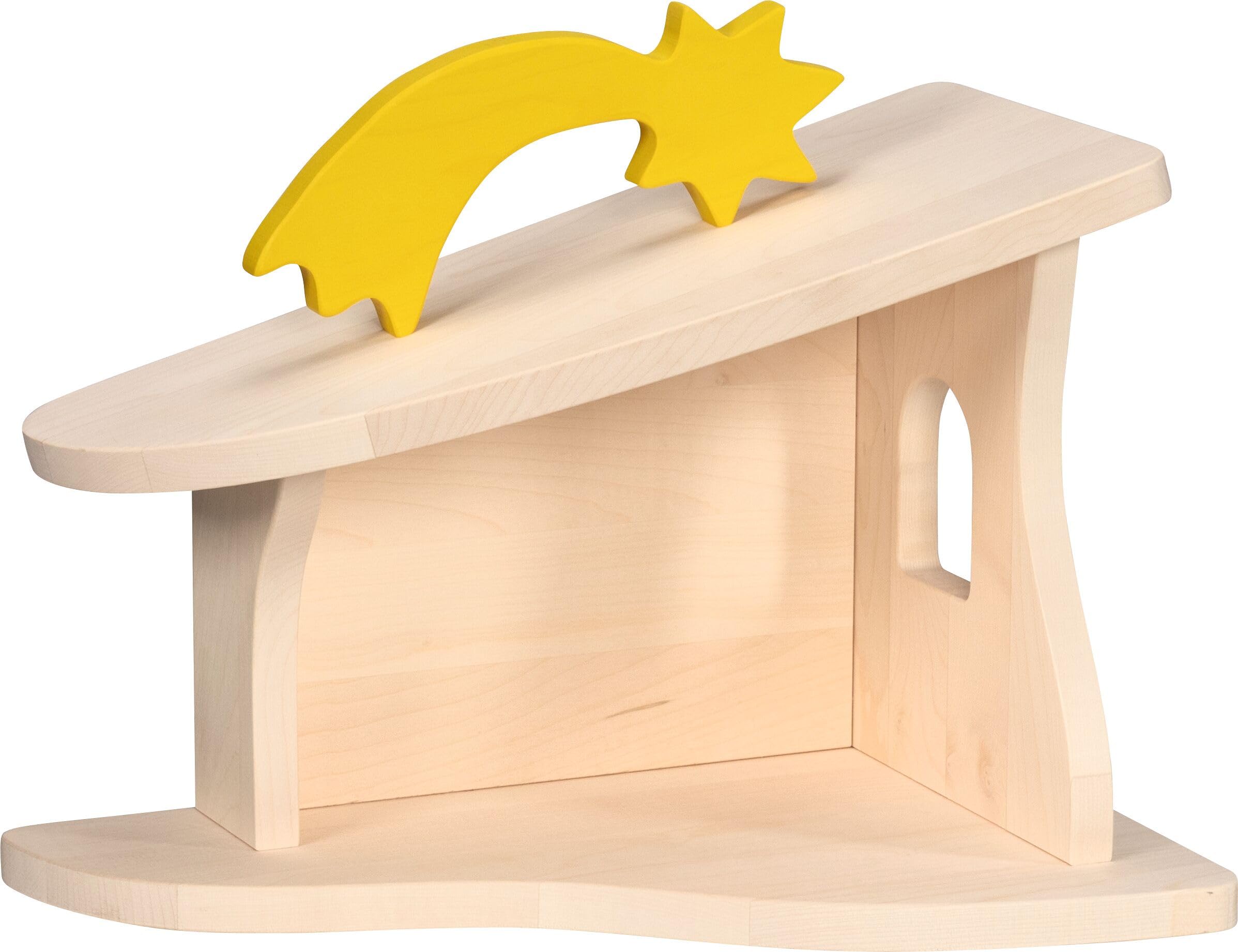 HOLZTIGER 80617 - Stall/Krippe, handgearbeit aus Ahornholz, inkl. Weihnachtsstern, wasserbasierte Farbe, fördert Fantasie & Kreativität, Made IN Europe, 40x25x29cm, OHNE Figuren