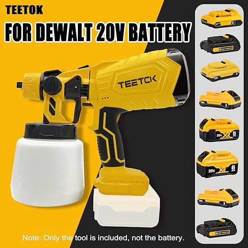 Miniatura 2 de Pulverizador de pintura inalámbrico para batería Dewalt de 20 V máximo, TEETOK HVLP pulverizador de pintura con 2 boquillas y 3 patrones, para