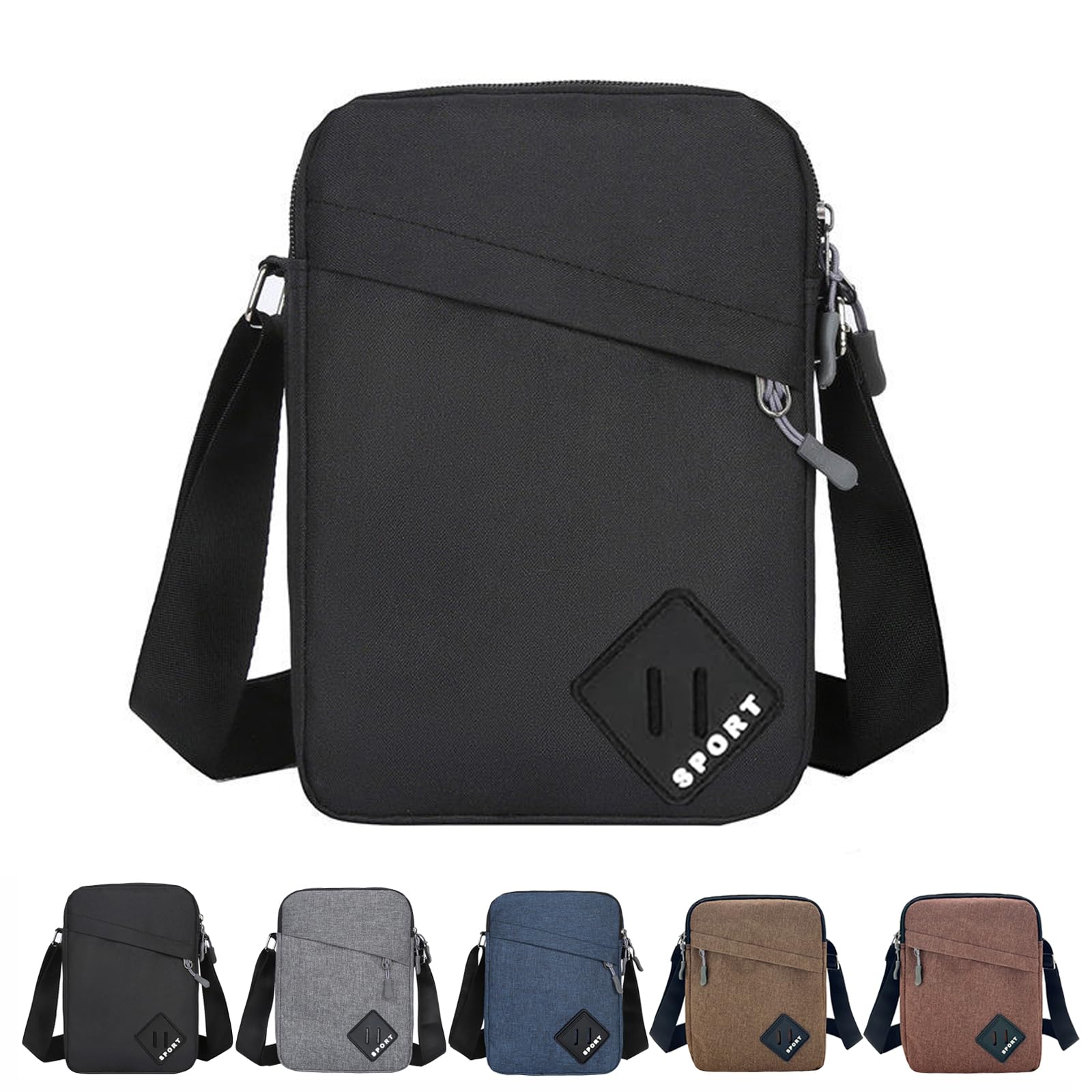 Mens Shoulder Bag Nylon and Oxford Crossbody Bag, Messenger Bag with Zipper and Adjustable Strap, Casual Chest Sling Bag, Mens Gifts for Fathers Day