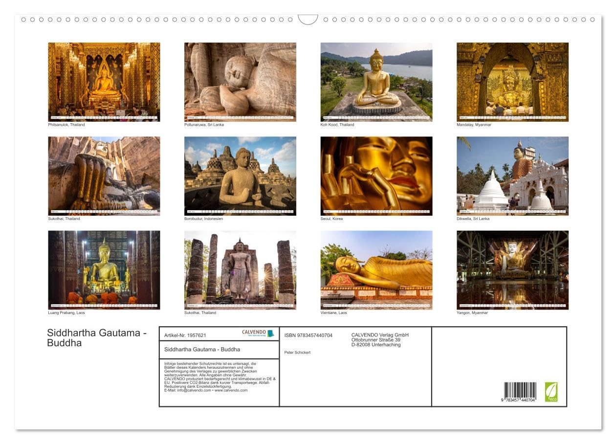 Siddhartha Gautama - Buddha (Wandkalender 2026 DIN A2 quer), CALVENDO Monatskalender: 13 wunderbare und exotische Fotos von Buddhastatuen aus Asien von Sri Lanka bis Thailand. (CALVENDO Orte)