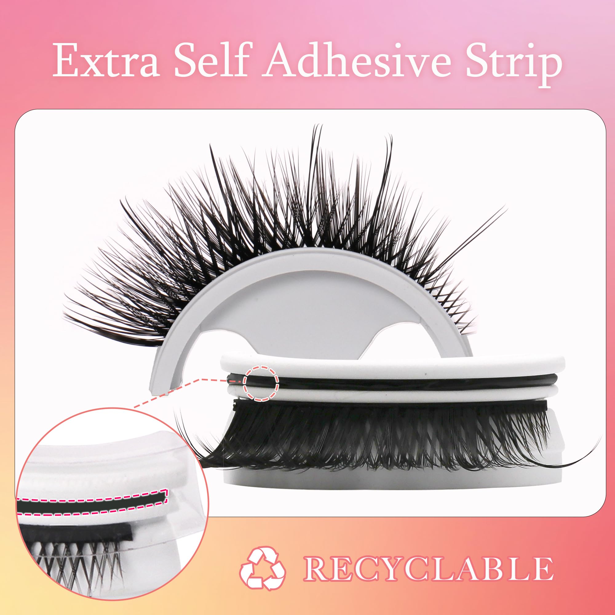 JoMay Self Adhesive Eyelashes No Lash Glue Needed Reusable Up to 5x Natural Strip Lashes 3D Super Fluffy False Eyelashes Easy to Apply & Remove Full Bouncy Volume & Curl 3 Pairs(Butterfly Dance)