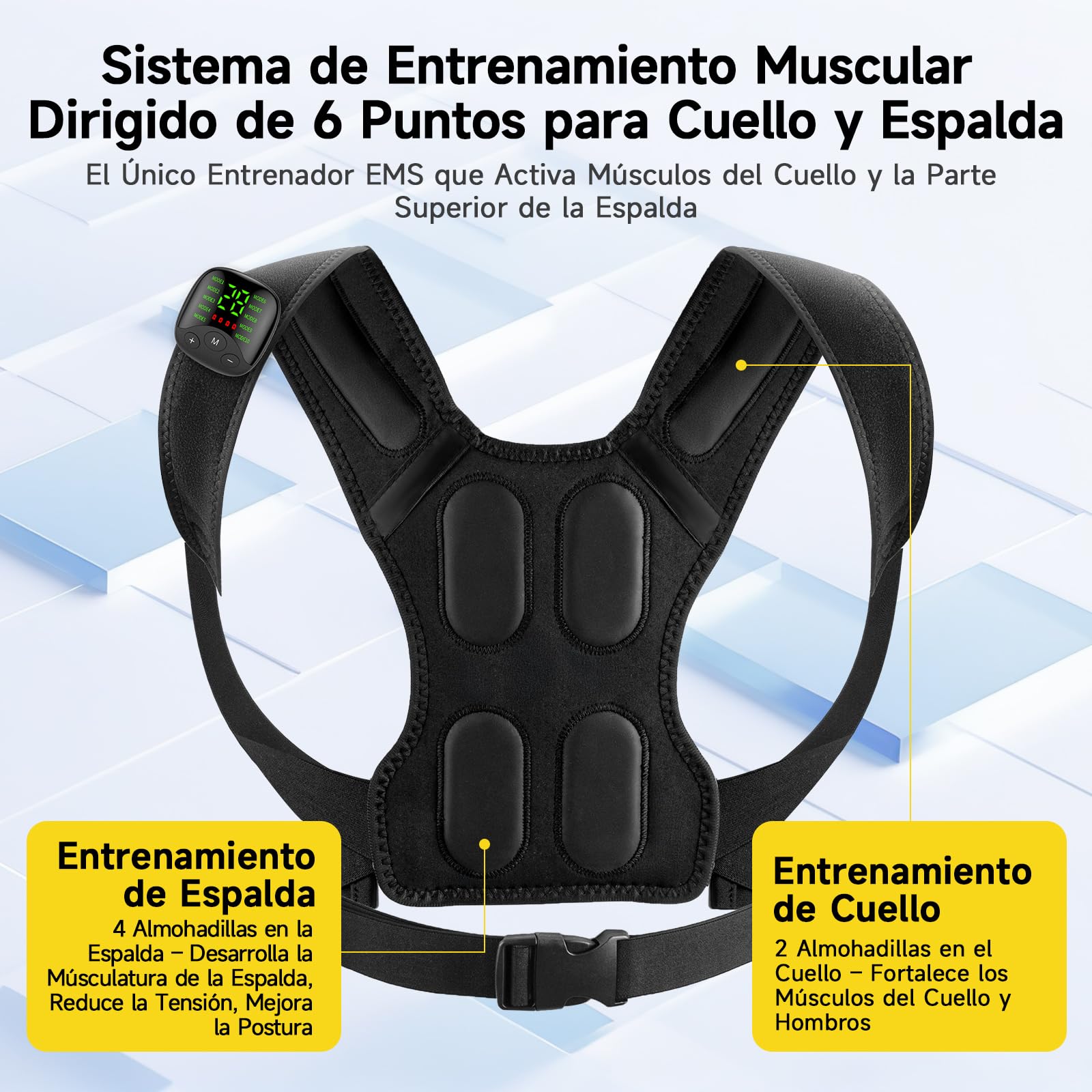 Electroestimulador Muscular para Cuello y Espalda, Estimulador Muscular para Músculos de la Espalda, EMS Masajeador Cervical y Espalda con Mando Distancia, 30 Niveles,10 Modos,Entrenador de Cuello EMS