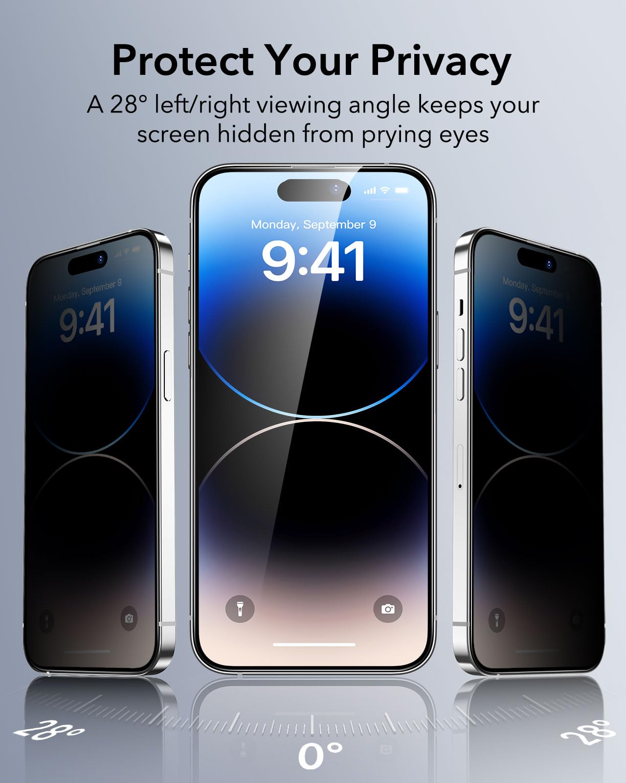 ESR Privacy Pellicola per iPhone 14 Pro Max, Vetro temperato 9H+, Zero bolle e polvere, Protezione di grado militare, Durevole con strumento di installazione facile, 3 Confezioni