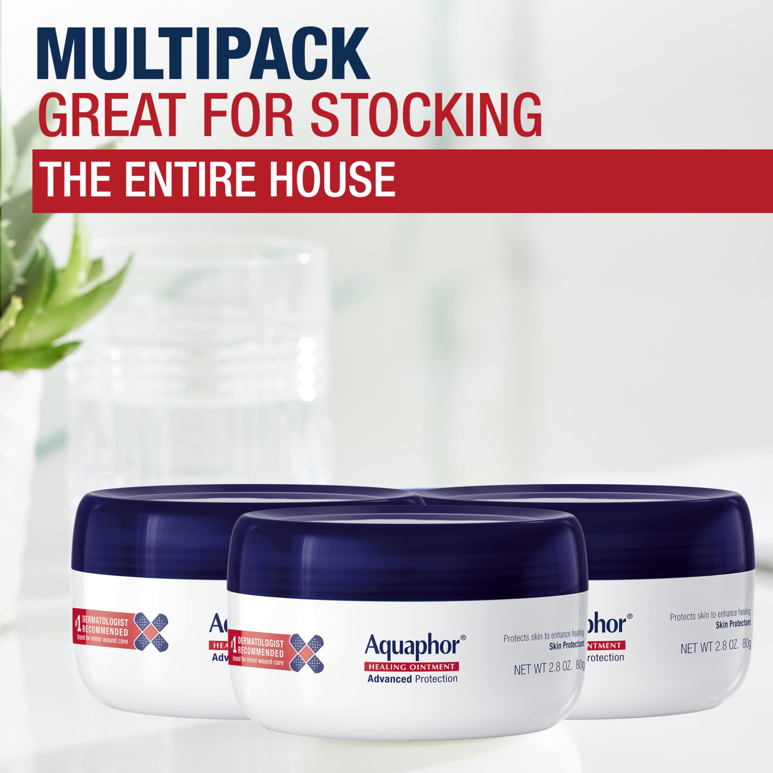 Aquaphor Healing Ointment - Skin Protectant for Dry Cracked Skin - Hands, Heels, Elbows - 2.8 oz Jar (Pack of 3)