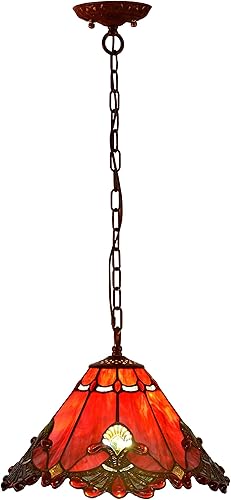 Miniatura 3 de Bieye L10719 Lámpara colgante de techo de vidrieras estilo barroco Tiffany con pantalla hecha a mano de 13 pulgadas de ancho (rojo)