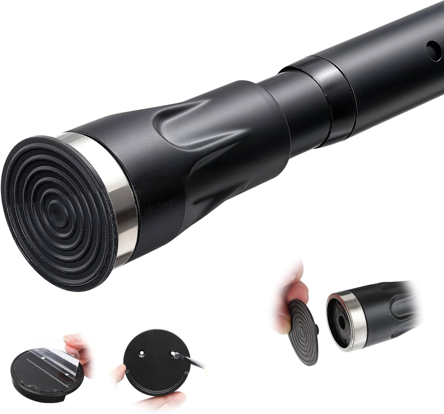 Tension Curtain Rod, 42 to 115 inch Adjustable Heavy Duty black shower curtain rod for bathroom Closet Windows 40-115" Black