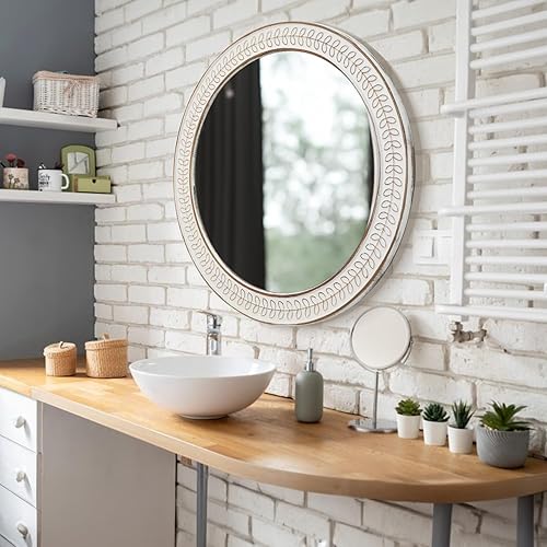 Miniatura 6 de Espejos redondos de madera rústica de 24 pulgadas, espejo circular envejecido para baño, dormitorio, sala de estar, entrada, chimenea, pasillo