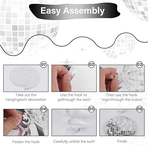 Miniatura 5 de 60 piezas de bola de discoteca brillante de los años 70 para colgar en espirales de fiesta de discoteca decoración de techo para fiesta de discoteca