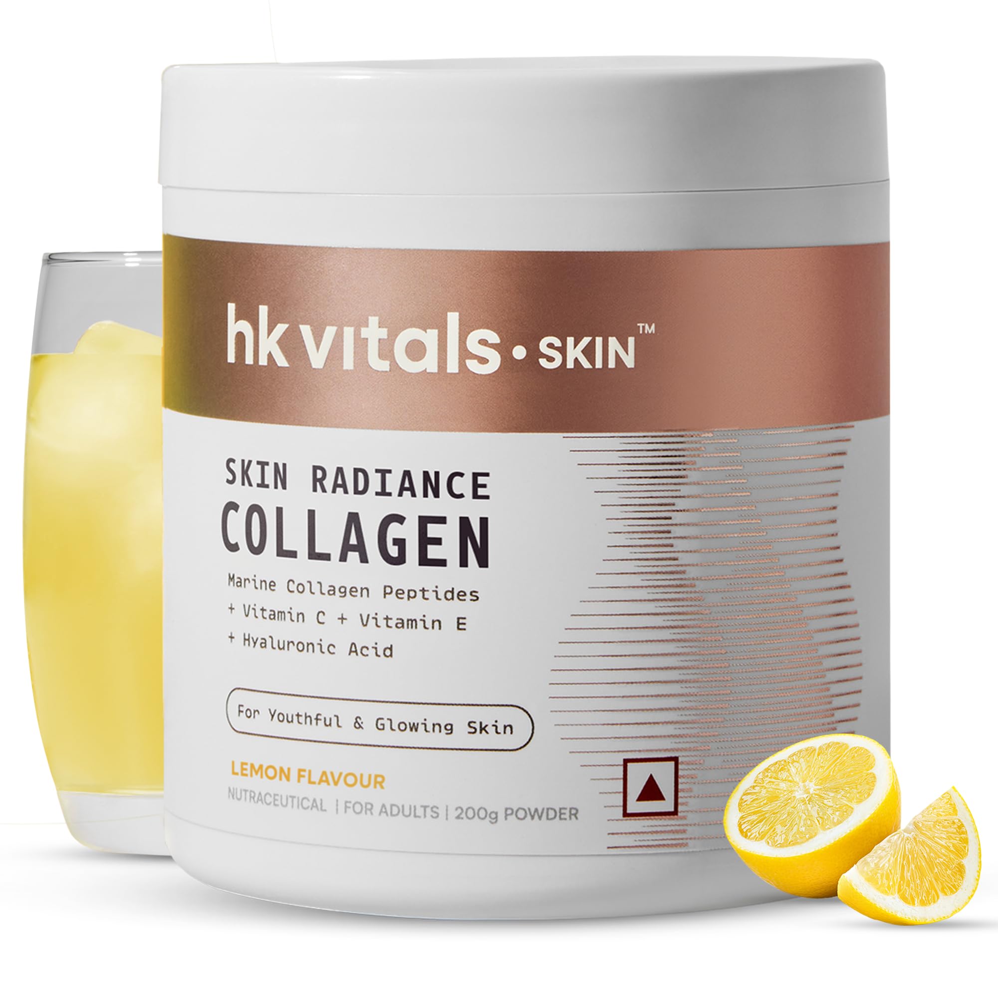 hk vitals Marine Collagen Supplement (Lemon, 200g) | Vitamin C, E, Sodium Hyaluronate | For Healthy Skin, Hair & Nails