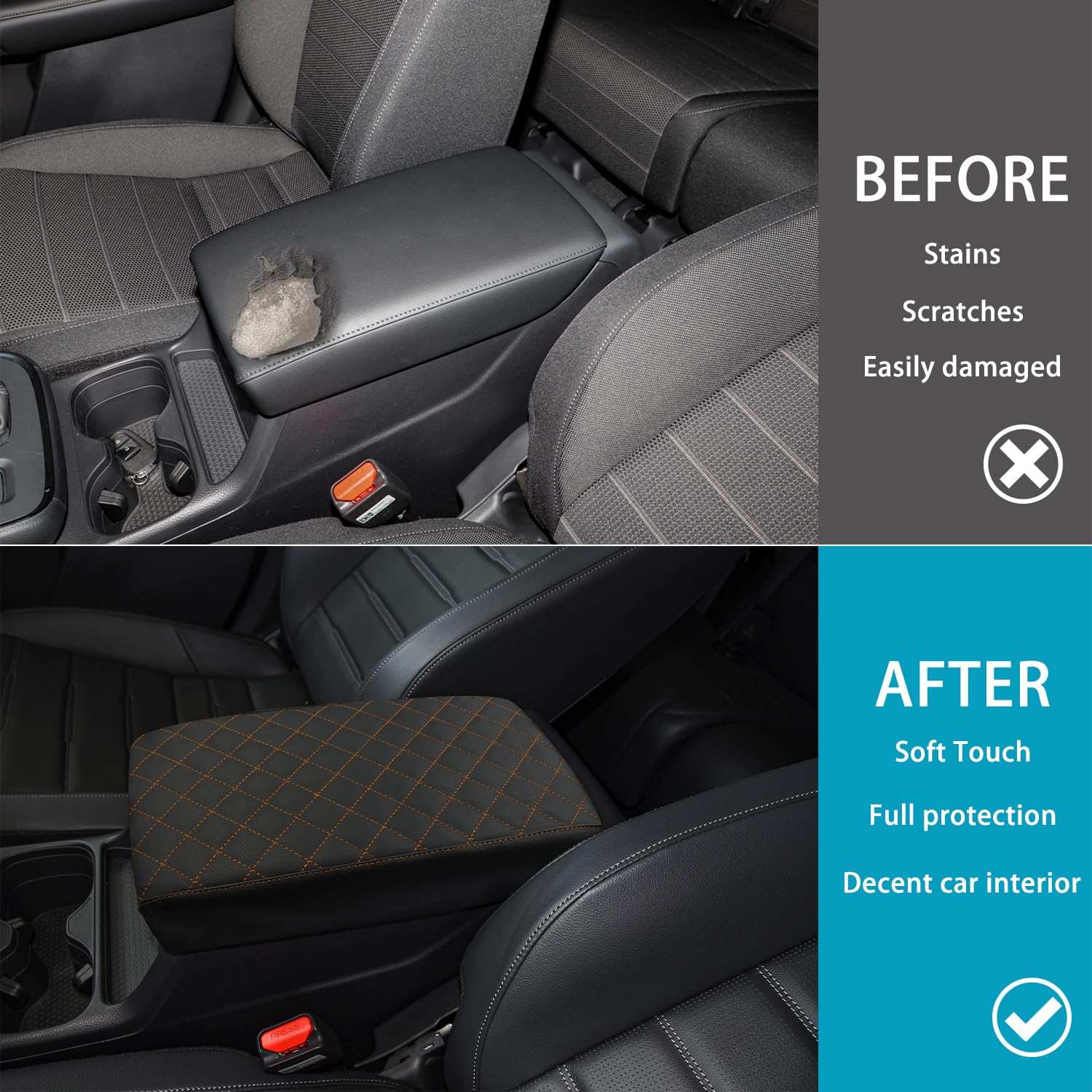 Center Console Armrest Cover For Honda CRV 2017-2022 - Leather Protector With Side Pockets