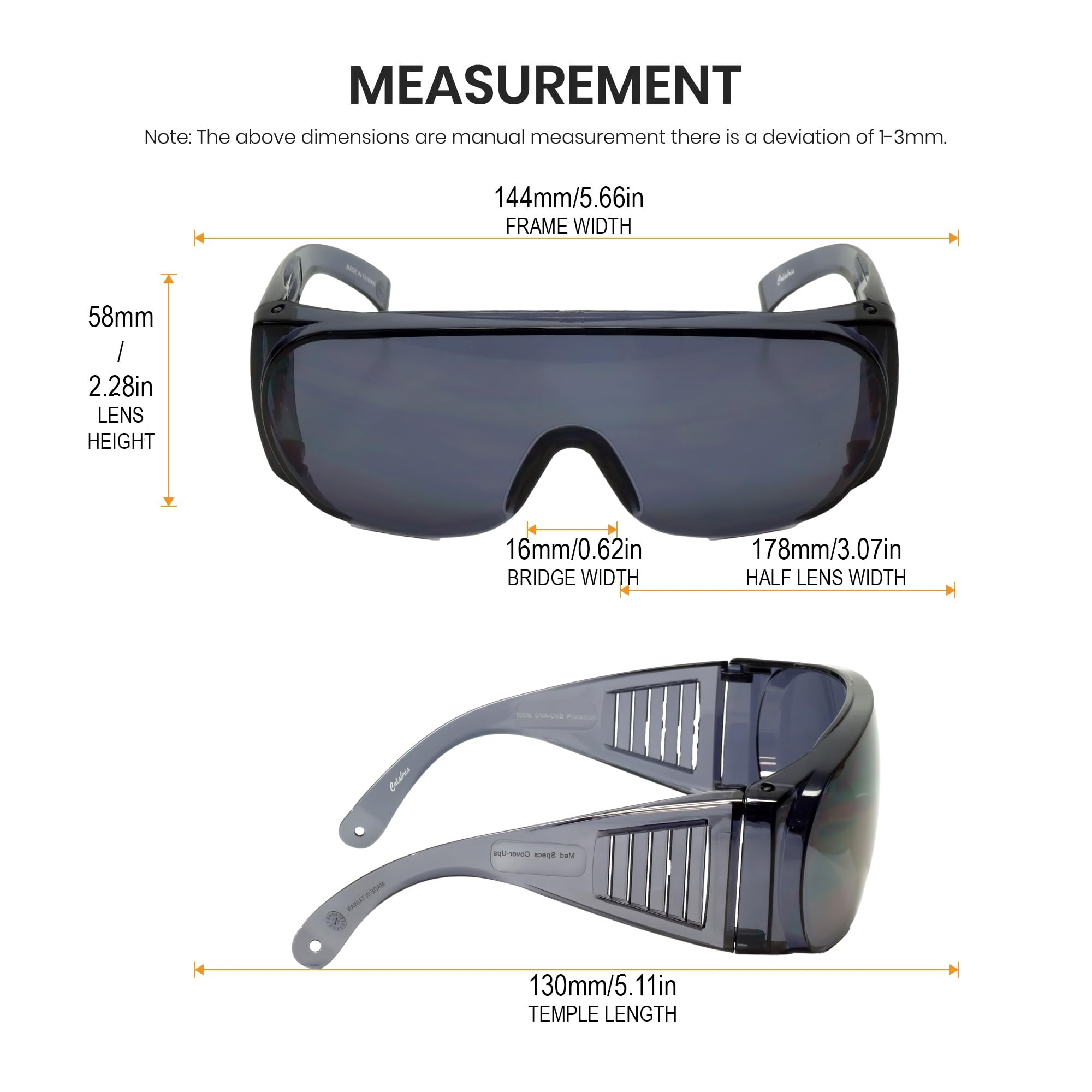 Calabria 1003 Fitover - Gafas de sol grandes de seguridad sobre gafas graduadas | 100% protección UV | patillas transparentes | Humo