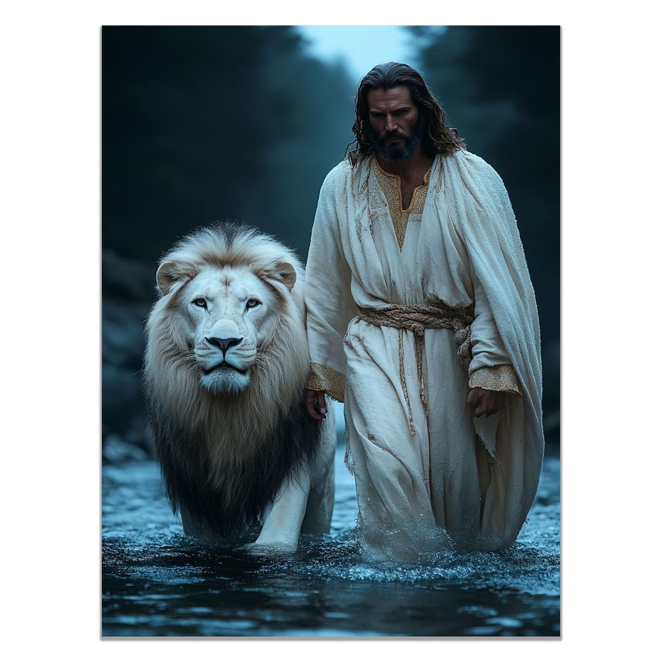 QUSAAOU Jesus Wall Jesus in Passion Decor Vintage Religious Prints Painting Neutral God Poster Artwork Living Room Bedroom Hallway Home Decoration(blue)-50x70cm Unframed