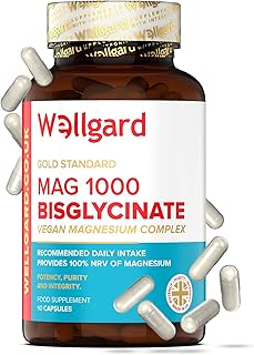 Wellgard Mag 1000 Bisglycinate, Magnesium Glycinate Supplements, Optimal Strength Magnesium Bisglycinate, Made in UK