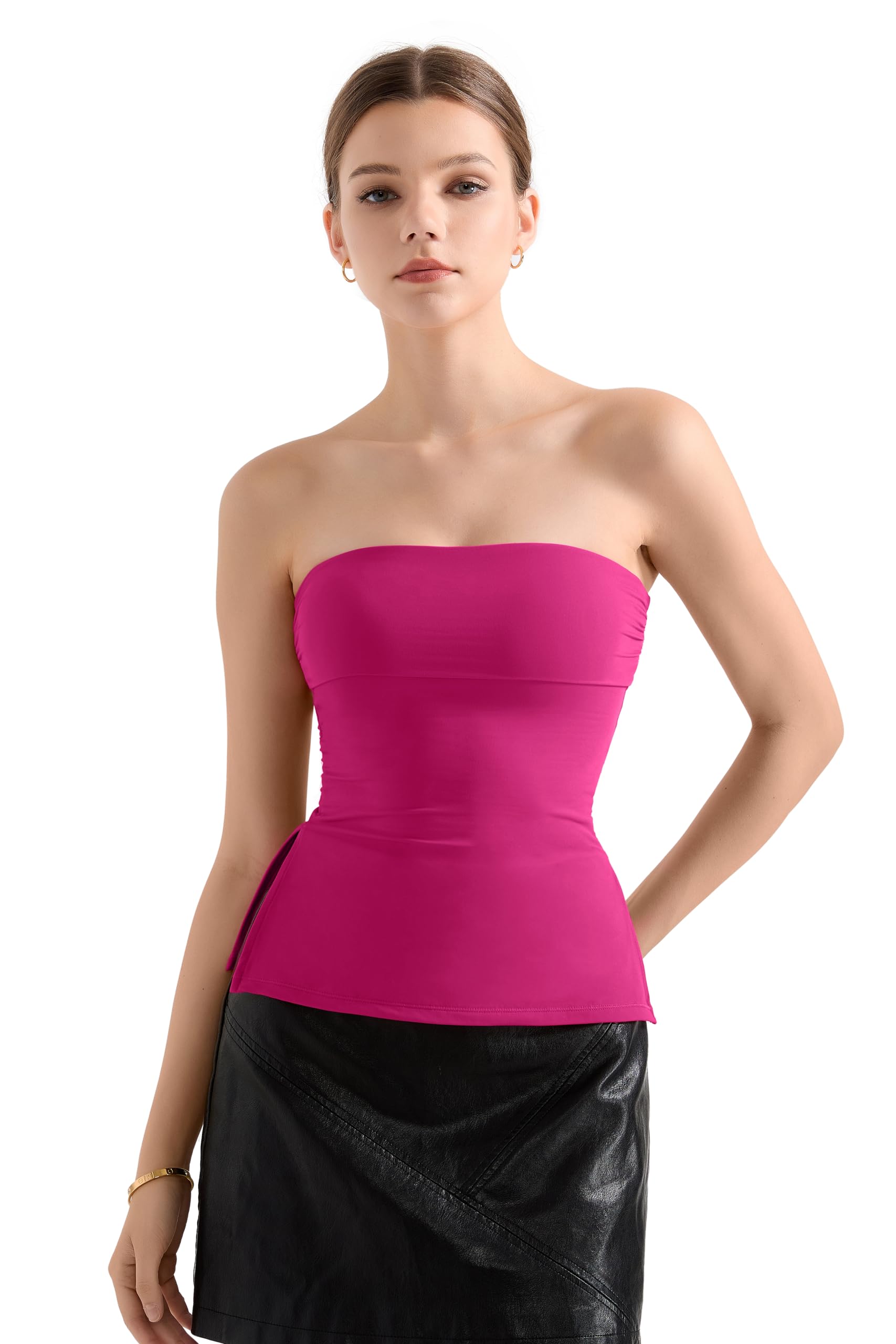 SUUKSESS Women Double Lined Going Out Trendy Tube Tops Side Split Sexy Tank Tops