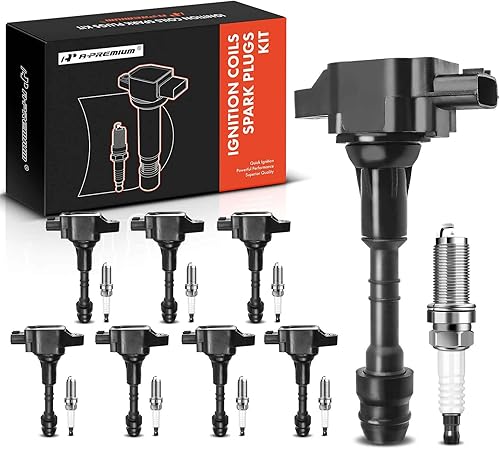 A-Premium Juego de 8 bobinas de encendido y bujías de iridio compatibles con Nissan Pathfinder 2008-2012, Titan 2008-2015 e Infiniti QX56 2007-2010,