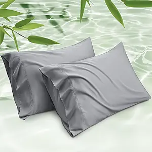 Bedsure Cooling Pillow Cases Standard Size, Rayon Derived from Bamboo Standard Pillowcases Set of 2, Breathable & Silky Soft Bedding Pillow Covers with Envelope Closure, Silver Grey, 20x26 Inches