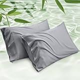 Pillow Cases Queen, Cooling Pillow Cases, Rayon Derived from Bamboo Silver Grey Pillowcases Queen Size Set of 2, Soft & Breathable Bedding Pillow Covers with Envelope Closure, 20x30 Inches