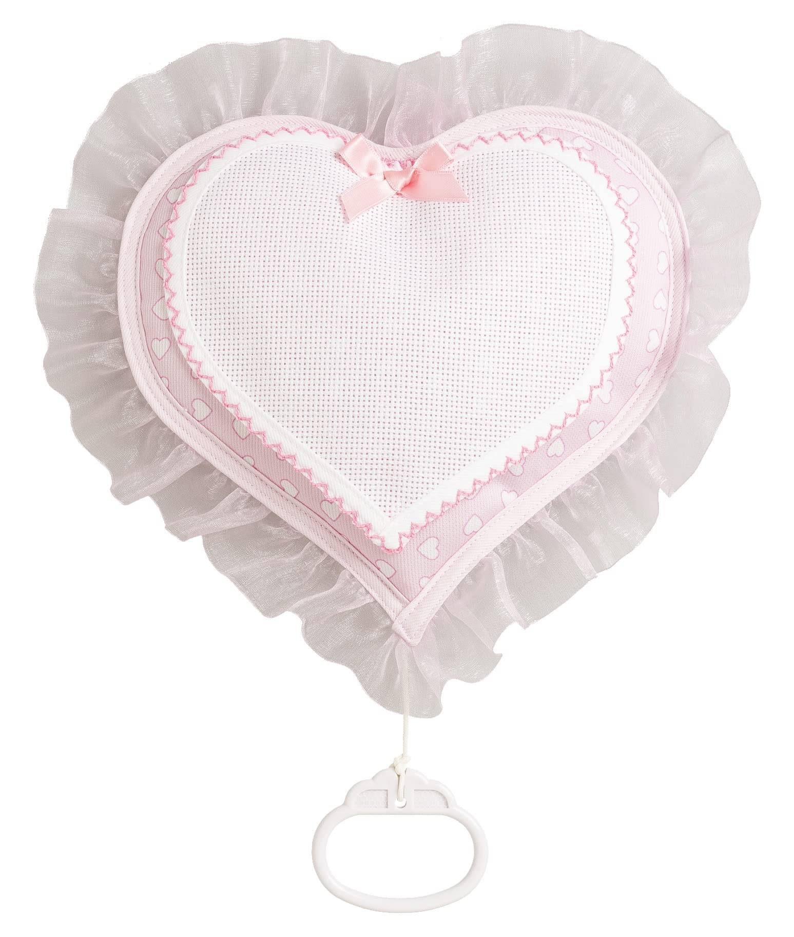 FILET - Musical Birth Band, Heart-Shaped Birth Cocktail with Glockenspiel, Aida Canvas Insert for Embroidery, Made in Italy, Colour Pink