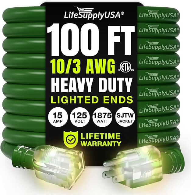 LifeSupplyUSA 100ft outdoor extension cord