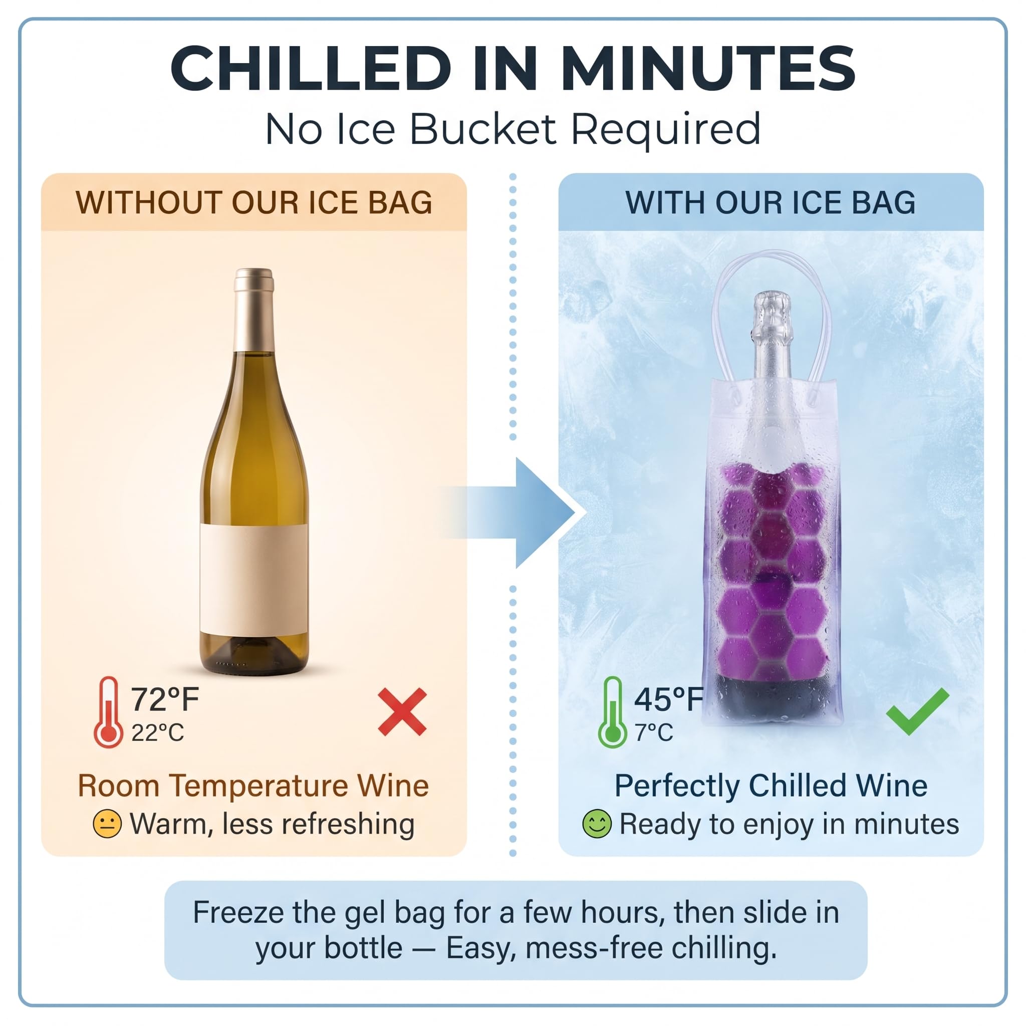 Wine Ice Bag, Wine Bottle Chiller, Wine Cooler Sleeve Transparent Champange Bottle Chill Cooling Ice Pack - Freezer Sleeve- Vodka- Tequila Chiller- Cooler- Carrier, 3 Pack (Purple) — Amazon image 7