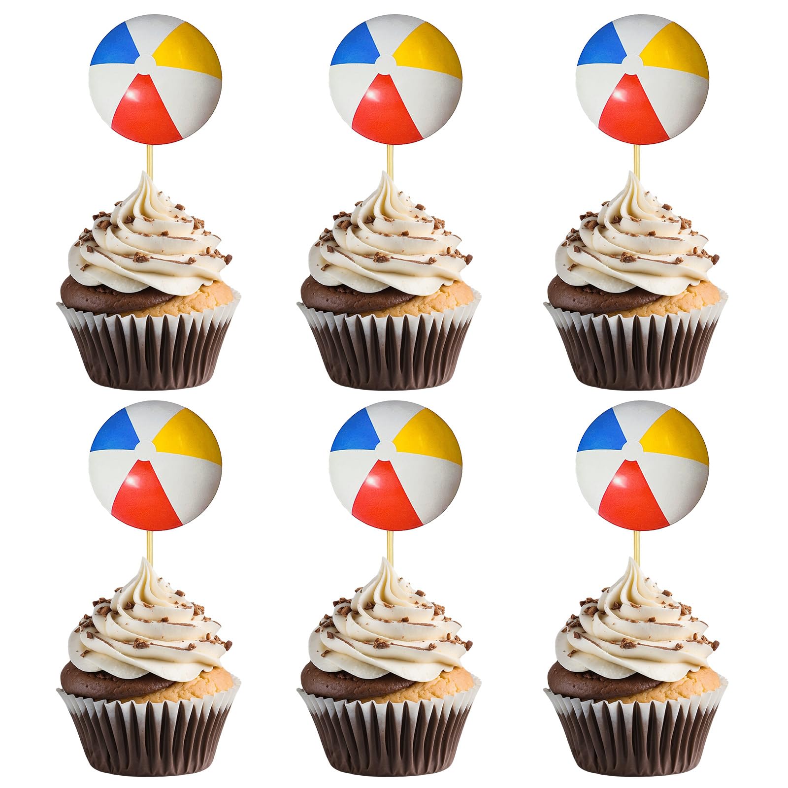 Photo 1 of 24 PCS Beach Volleyball Cupcake Toppers Double Sided Printing Ball Sports Cupcake Picks for Summer Beach Theme Birthday Party Baby Shower Cake Decorations Supplies