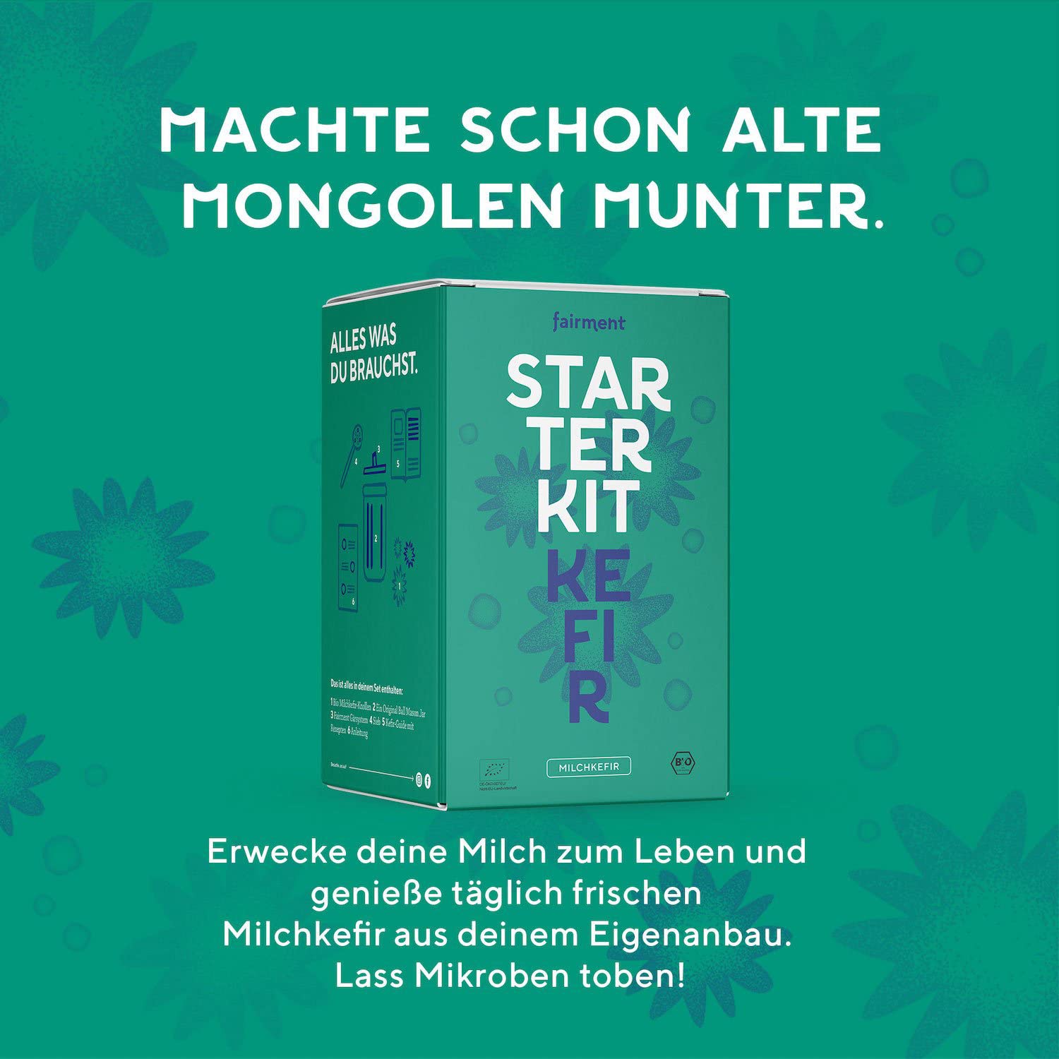 fairment Milch Kefir Starter Set - Bio Kefirkultur mit Zubehör, Handbuch und Community-Zugang
