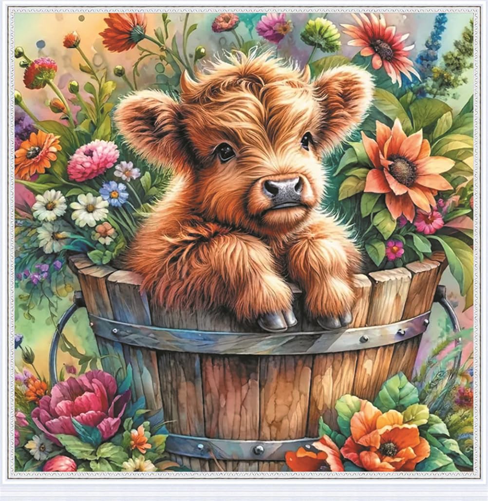 Meecaa Cross Stitch Kits 11 Count Stamped, Bathing Cow Flower Embroidery Kit with Accessories Pre Printed (36CMx36CM) (Bath)