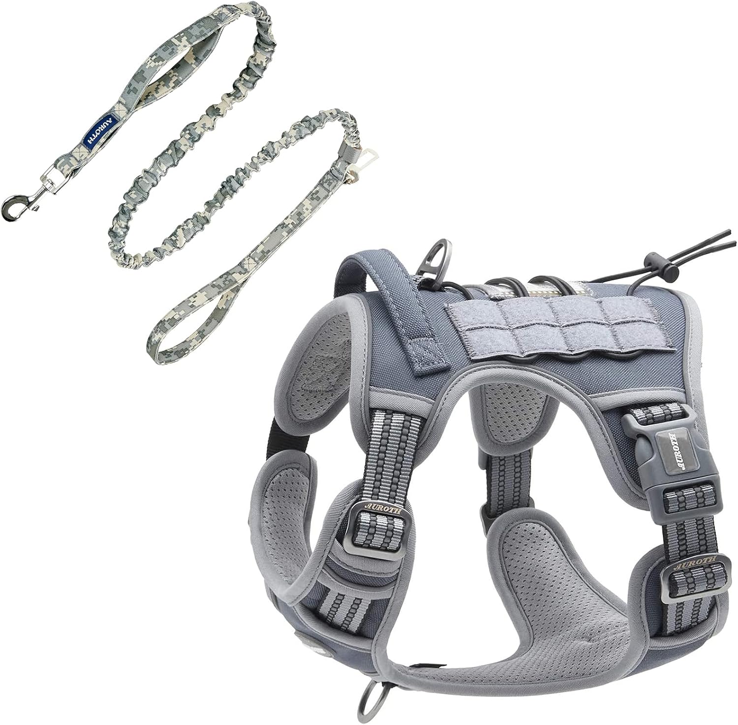 Auroth Tactical Dog Harness with 6 FT Grey Camo Heavy Duty