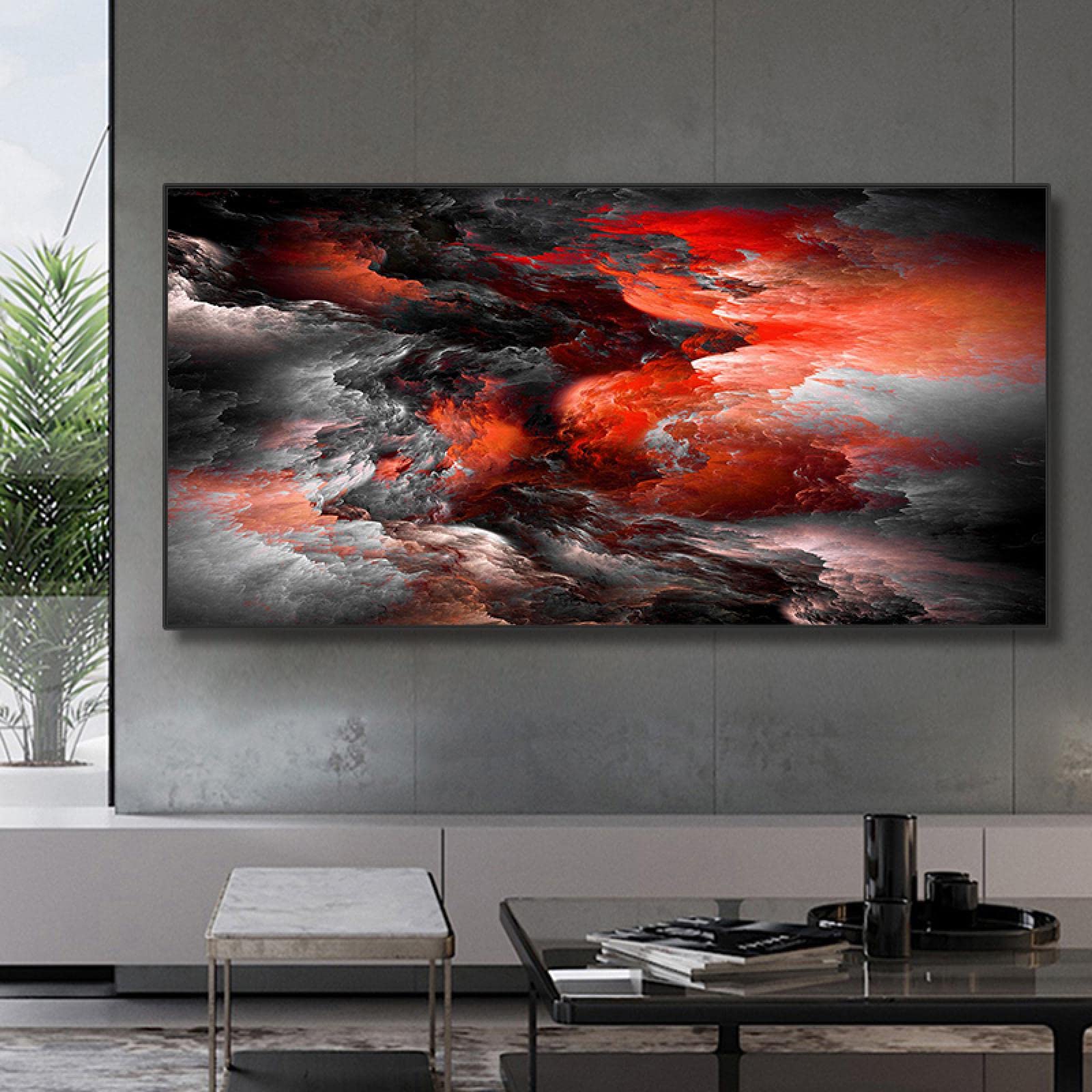 Red Black Cloud Abstract Large Frames Posters Lienzo Arte de la pared Pintura al óleo Carteles e impresiones sobre lienzo Cuadro de pared 80x163cm (31x64in) Con marco
