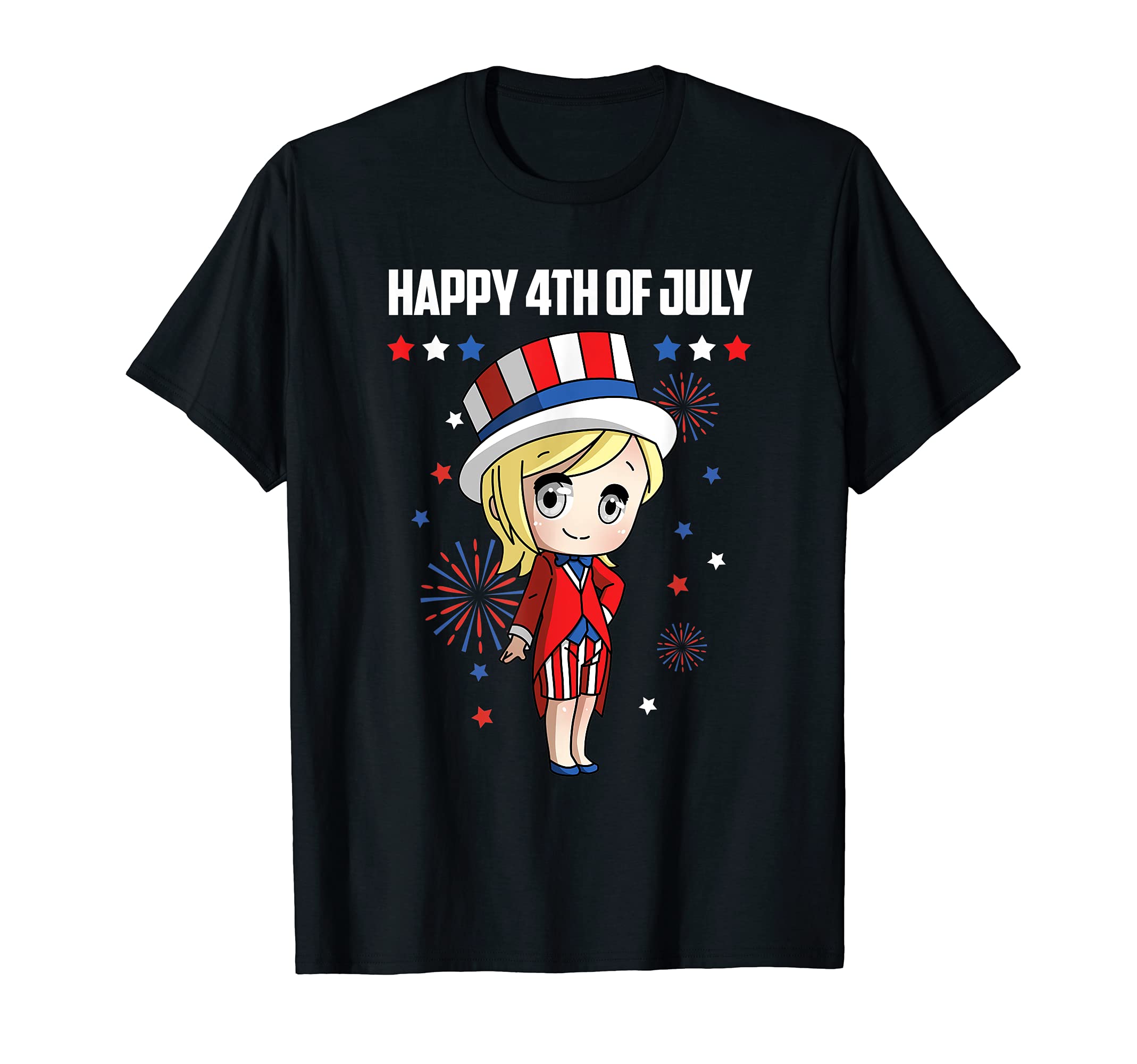 America Anime Girl Happy 4th of July Independence Day T-Shirt