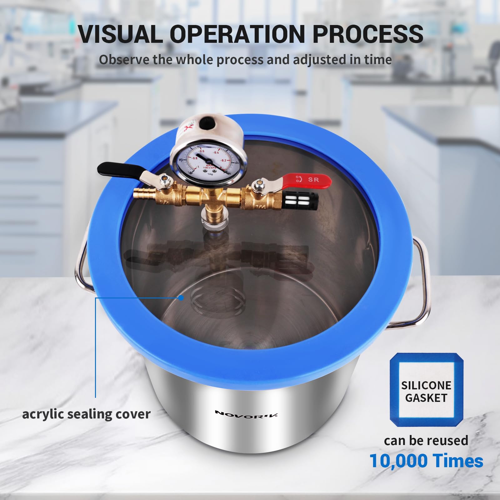 novorik 3 Gallon Vacuum Chamber with 3.6 CFM Pump, Single Stage Vacuum Chamber Pump Kit with Acrylic Lid for Stabilizing Wood, Degassing Silicone Resin, Epoxies