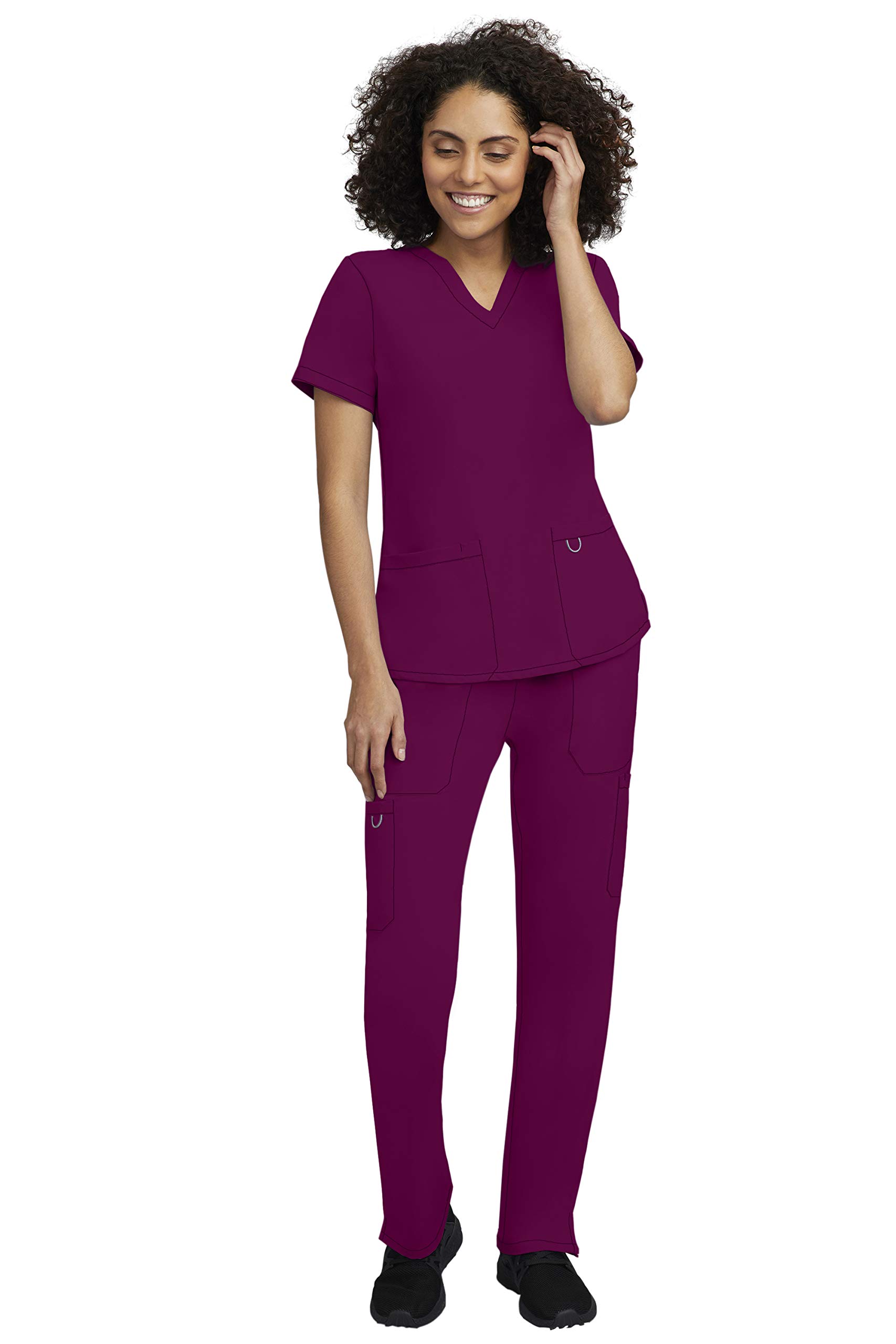 Healing HandsSTAT MEDICAL WEAR Scrub Set for Women, Professional V-Neck Top with Comfortable Drawstring Pant with 5 Pockets - 100200, S, Wine