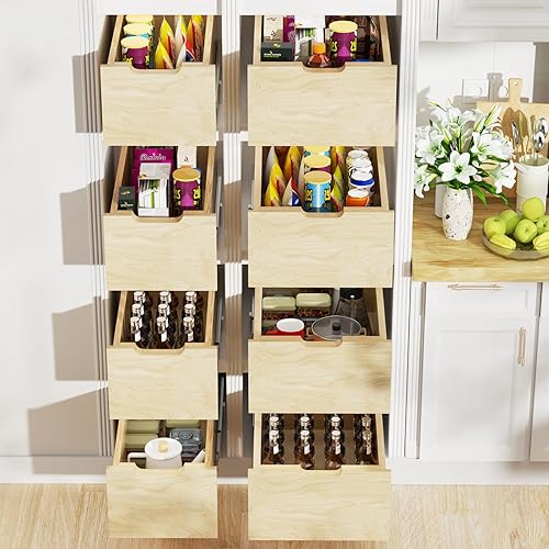 Miniatura 3 de ROOMTEC Organizador de gabinete extraíble con correderas de riel de extensión completa, estante extraíble de madera para despensa de armario de