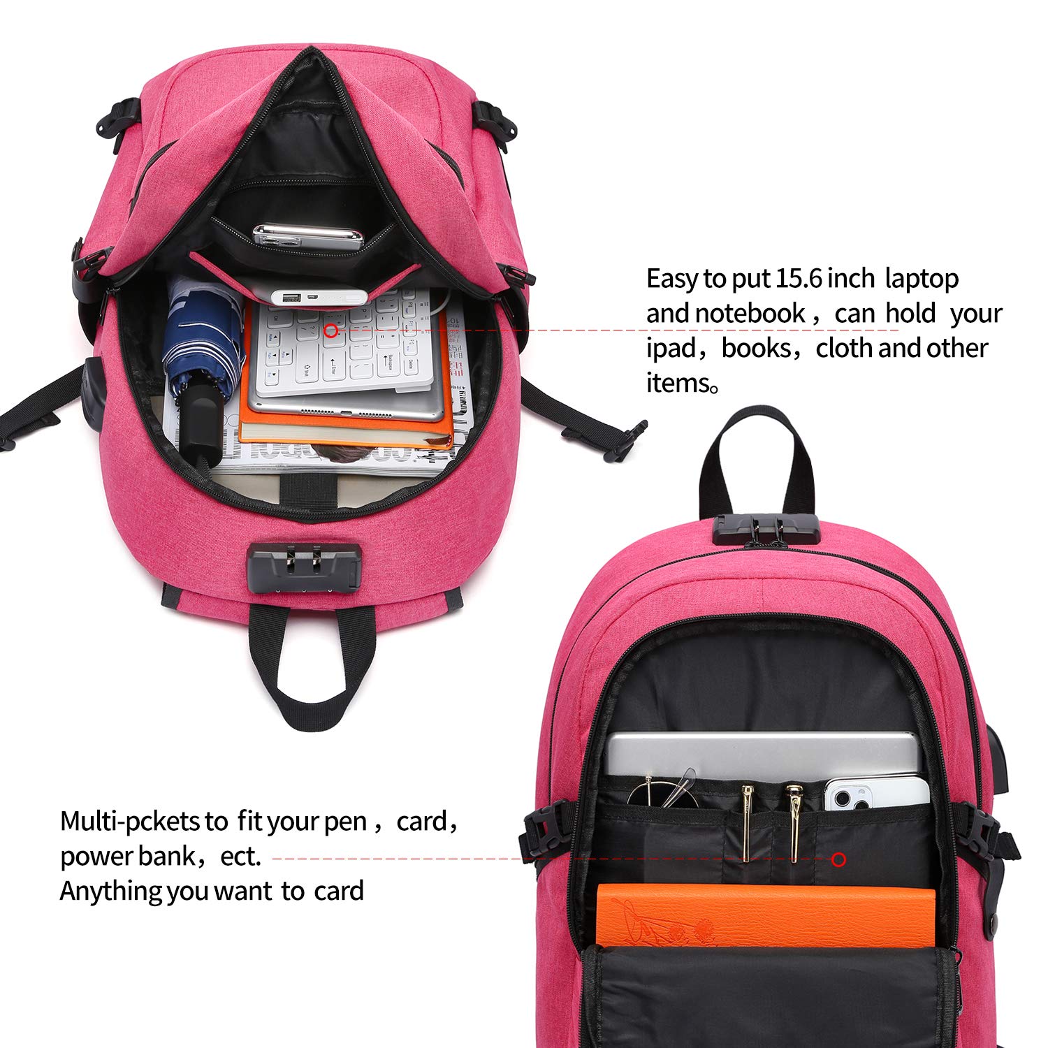 WENIG Zaino per computer portatile da 15,6 pollici, da uomo, da donna, impermeabile con USB, ricarica porta zaino per affari, zaino funzionale, zaino per il tempo libero, affario/scolastico, 35 l,