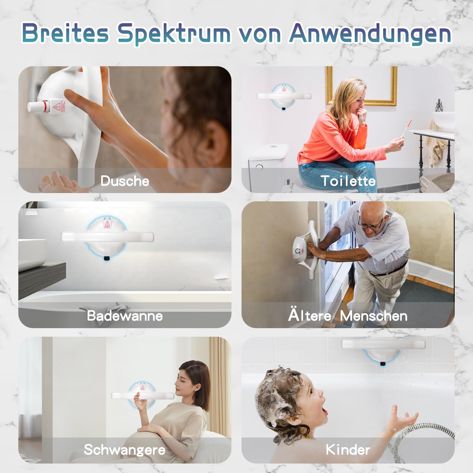 Juego de 2 asas de apoyo con indicador rojo para ancianos ventosa al vacío sin herramientas ayuda al baño móvil y pasamanos de seguridad