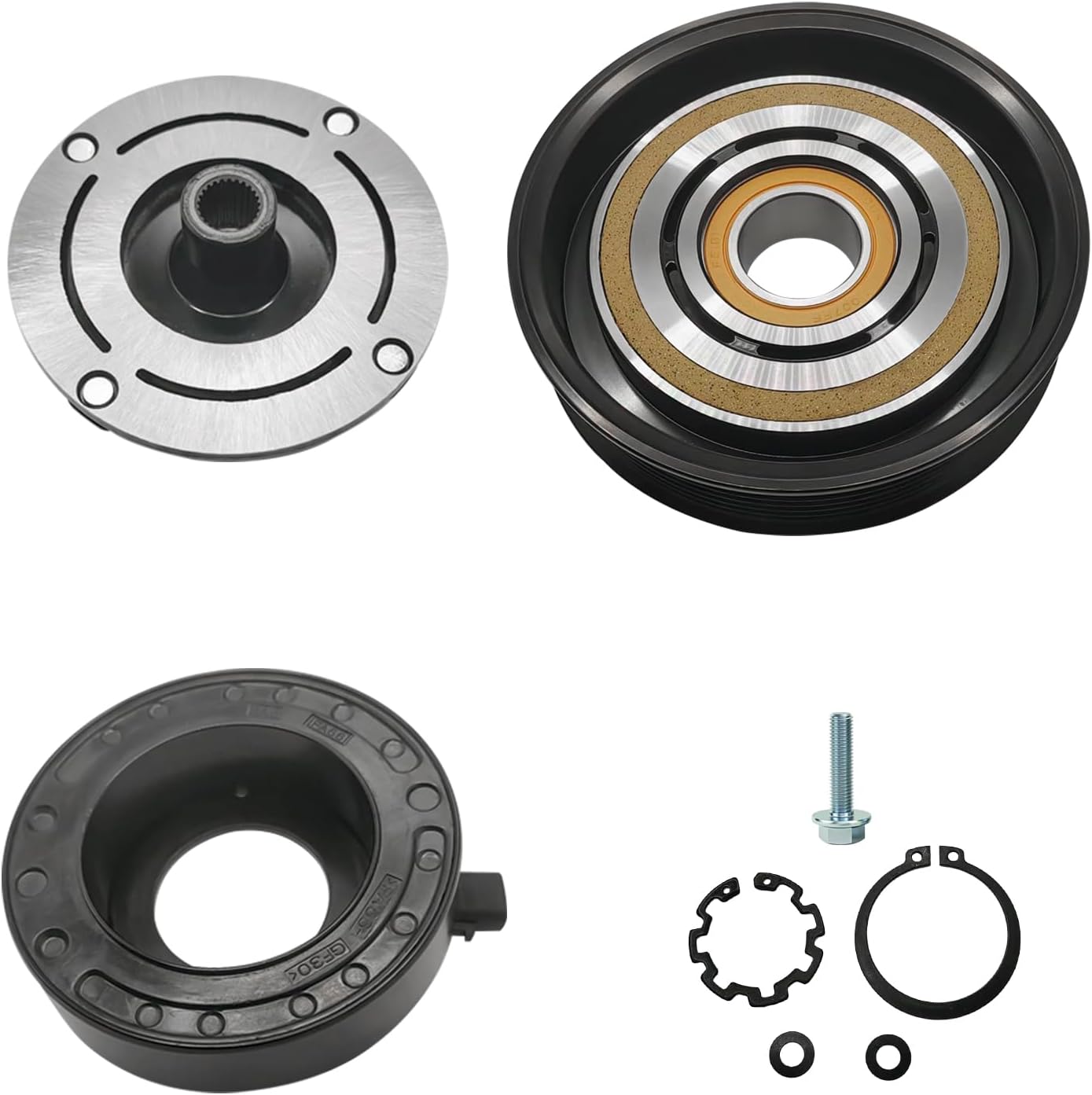 A/C Compressor Clutch Assembly Kit Plate Pulley Coil DCP50041 Replacement for 2001-2003 Toyota RAV4 4 CYL 2.0L & 2004-2005 RAV4 4 CYL 2.4L, AC Air Conditioning Compressor Clutch Coil Auto Repair Kit