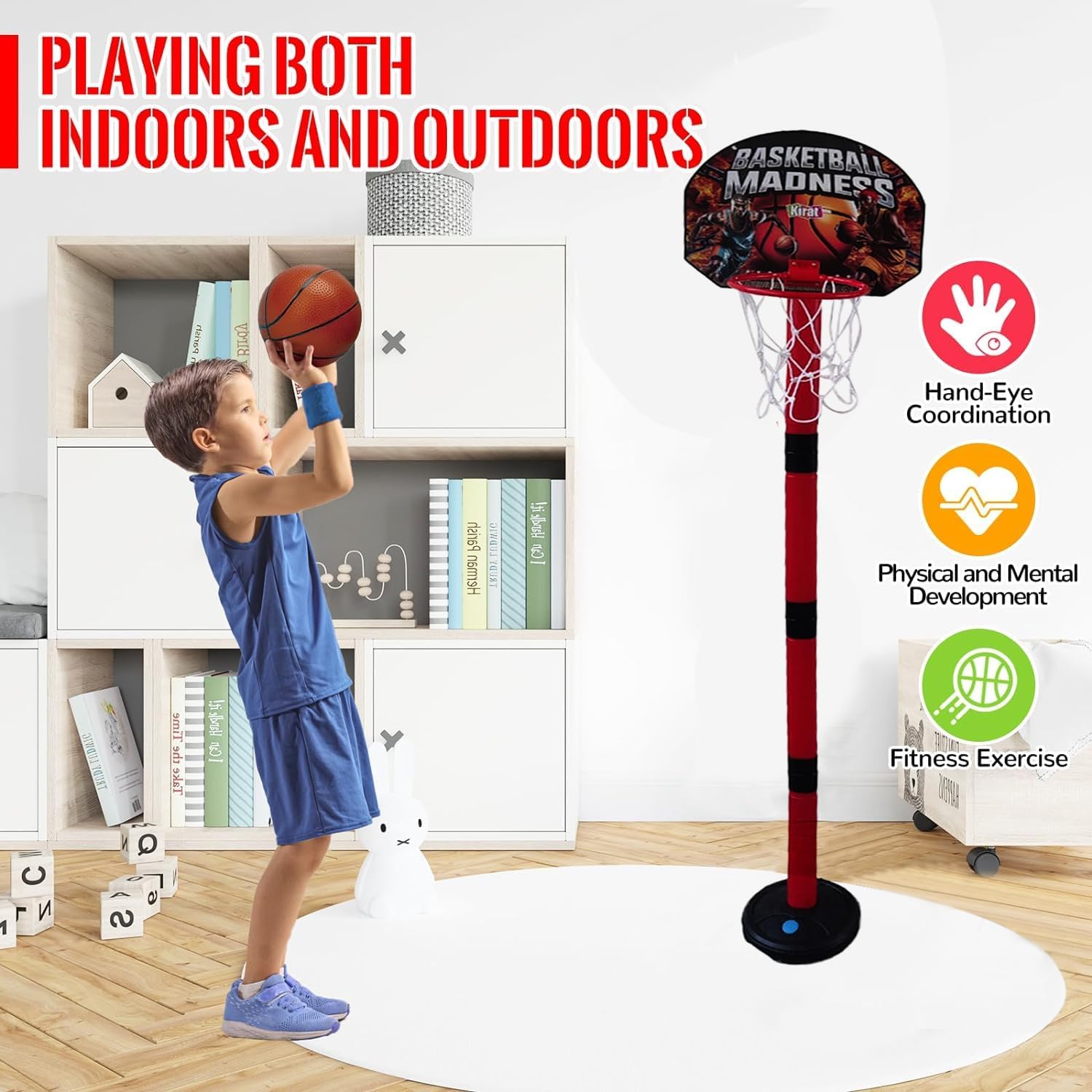 Amisha Gift Gallery Basketball for Kids 2 in1 Set with Adjustable Stand and Magnetic Dart Game Basket Ball for Indoor Outdoor use (Rubber Basketball & 3 Darts Included in The Box) - Image 4 thumbnail