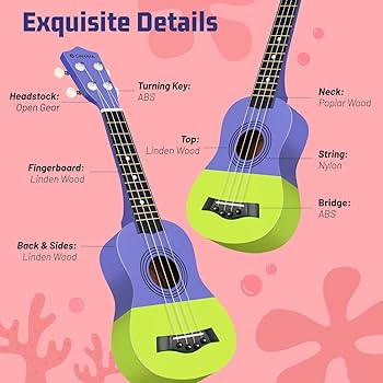 Display4top 21 Inch Soprano Ukulele,Professonial Ukele For Kids Bundle With Gig Bag, Picks,Extra Strings (Natural