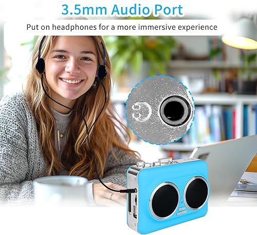 Miniatura 6 de Reproductor de casete estéreo puro de doble altavoz, convierte cintas en archivos digitales a través de USB, reproductor de casete de marcha atrás