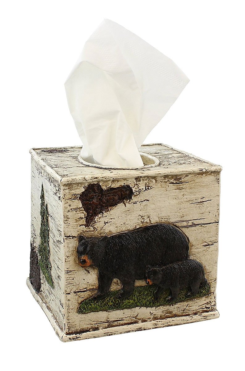 Black Bear on Birch Bathroom Accessories (Tissue Box Cover)